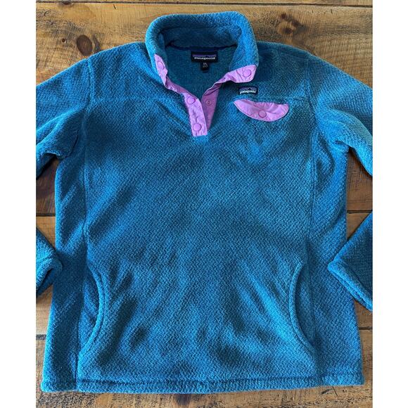 Patagonia Pullover Sweatshirt Girls XXL 16/18 Blue Polartec Snap-T Fleece - Picture 1 of 11